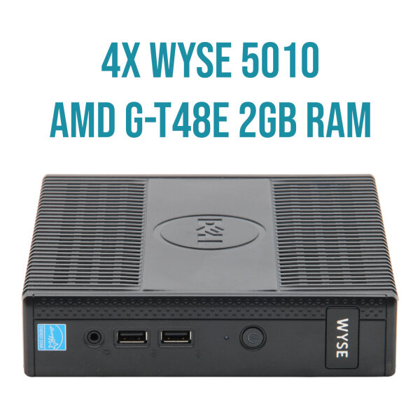 4x WYSE 5010 AMD G-T48E 2GB DDR3 0GB HDD Thin Client without PSU Set